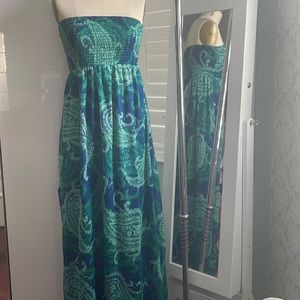 Old Navy Blue Green Paisley Strapless Maxi Dress Size M